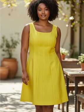 Roaman's Bright Yellow Sleeveless Fit & Flare Midi Dress